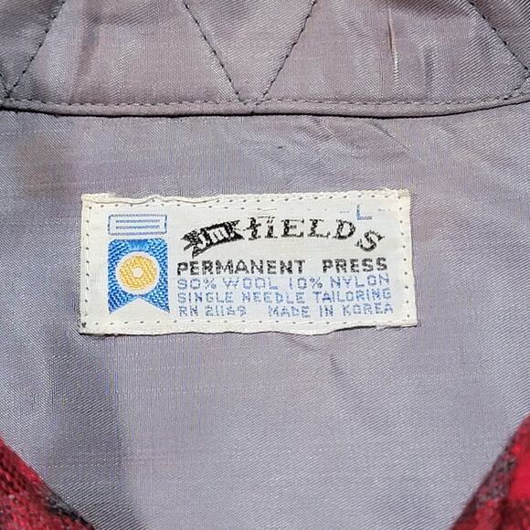 Vintage 80s Wool Flannel Shirt Jacket Mens Size Large Plaid Lumberjack JM Fields - Picture 3 of 6